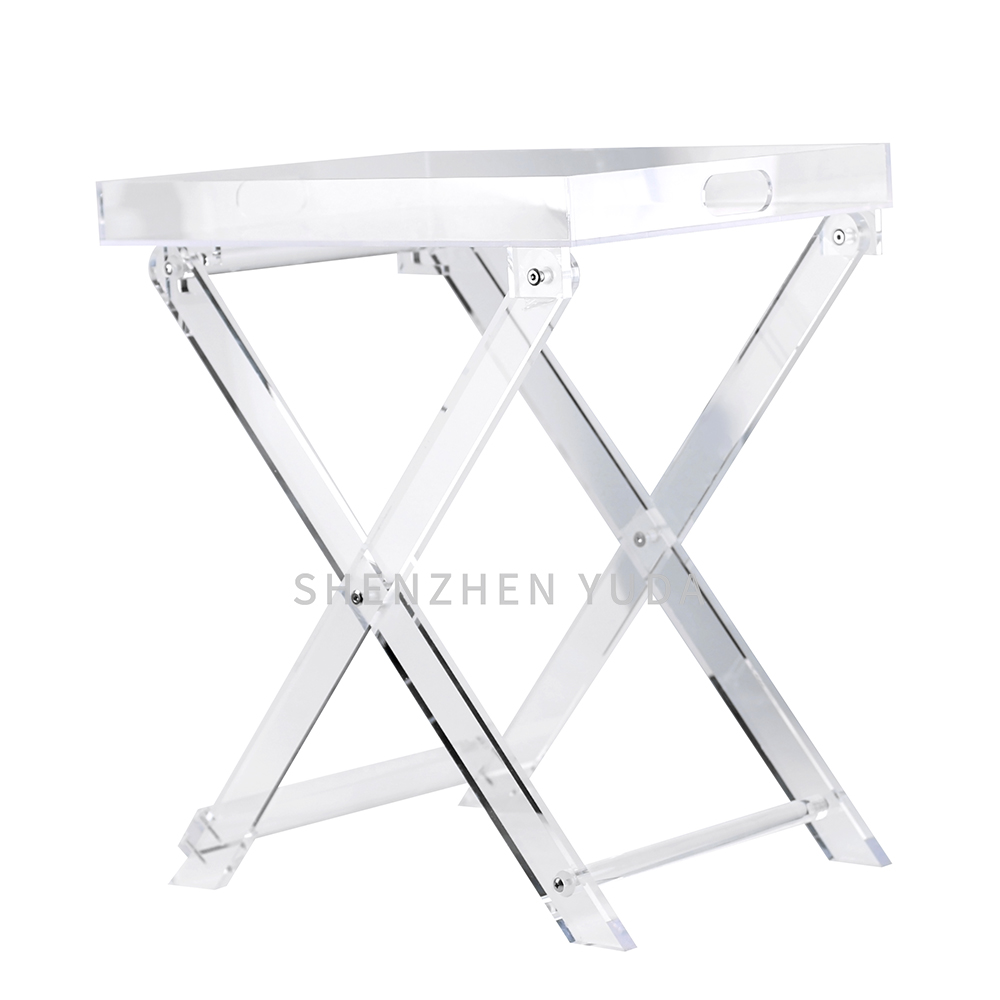 Lucite Folding Tray Table Crystal Clear Acrylic Modern Chic Accent Desk Kitchen and Bar Serving Table